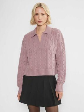 Aritzia Sunday Best Lottie Wool Sweater Cropped Cable Knit Pink S